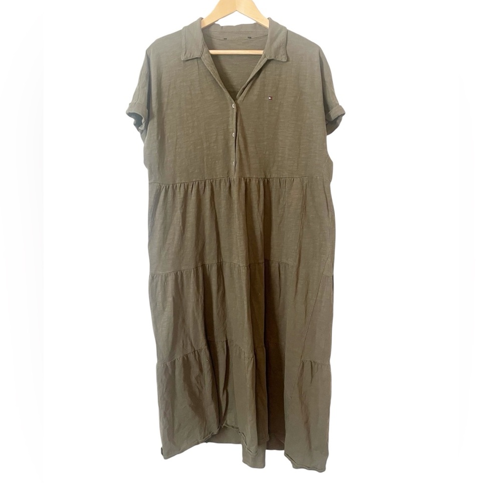 Tommy Hilfiger Olive Green Tiered Midi Dress